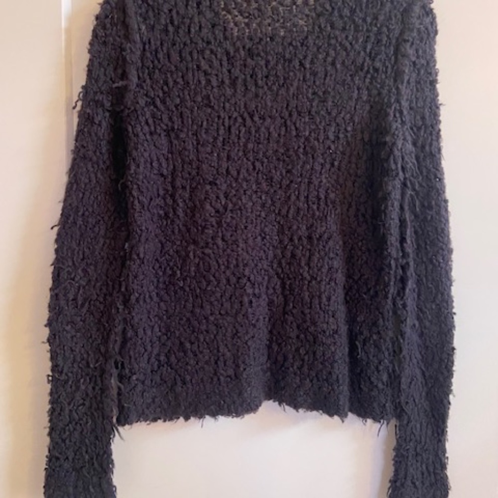 Free People black sweater small, Women's S boho thick/wide knit black sweater - Picture 6 of 7